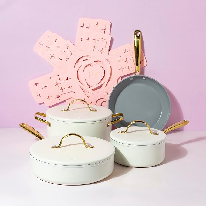 Paris Hilton Iconic Nonstick Pots and Pans Set, Matching Lids - Image 10