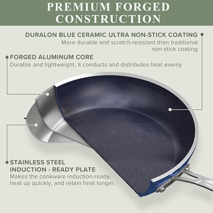 Nuwave Healthy Duralon Blue Ceramic Nonstick 12pc Cookware Set, Diamond Infused - Image 2