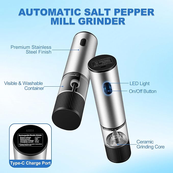 2 Pack Electric Salt and Pepper Grinder Set, Salt and Pepper Shakers - Image 4