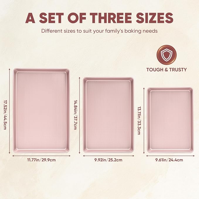 Sakerplus Nonstick Baking Sheet Pan Set of 3, Heavy Duty Cookie Sheets - Image 3
