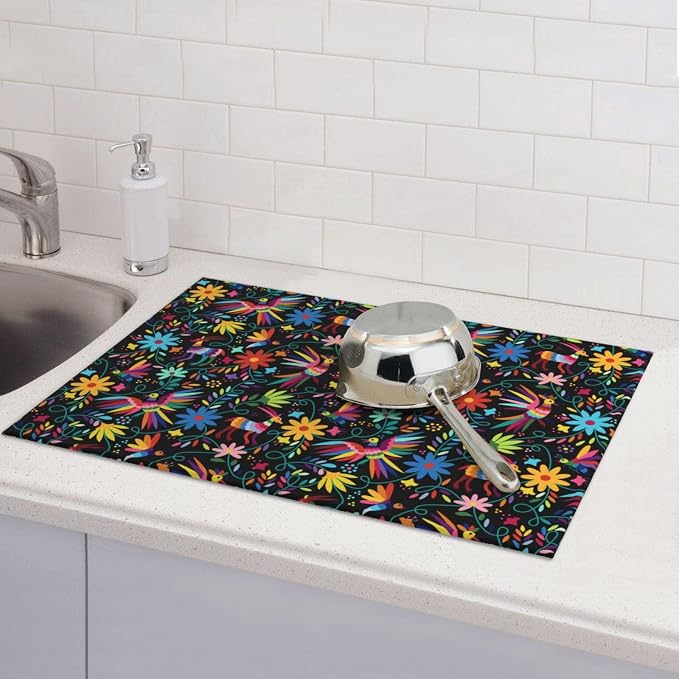 Mexican Colorful Bird and Floral Abstract Dish Drying Mats - Image 2