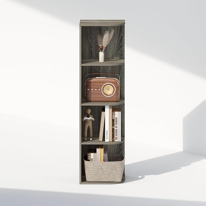 Furinno Reed Corner Shelf, 4-Tier Corner Bookshelf, Book Shelf, Corner Shelves - Image 4