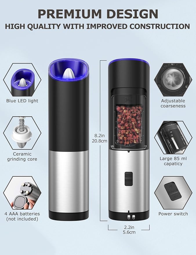 innhom Gravity Electric Salt and Pepper Grinder Set Battery Operated Salt - Image 2