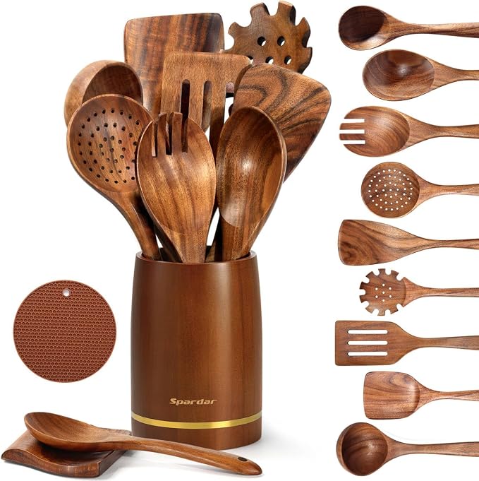 Spardar Wooden Kitchen Utensils, 12 Piece Set Wooden Spoon Set by Spardar