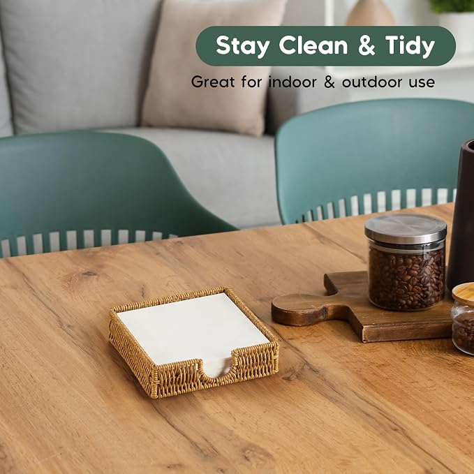 Napkin Holder for Table, Woven Wicker Synthetic Rattan Napkin Holders For Paper - Image 4