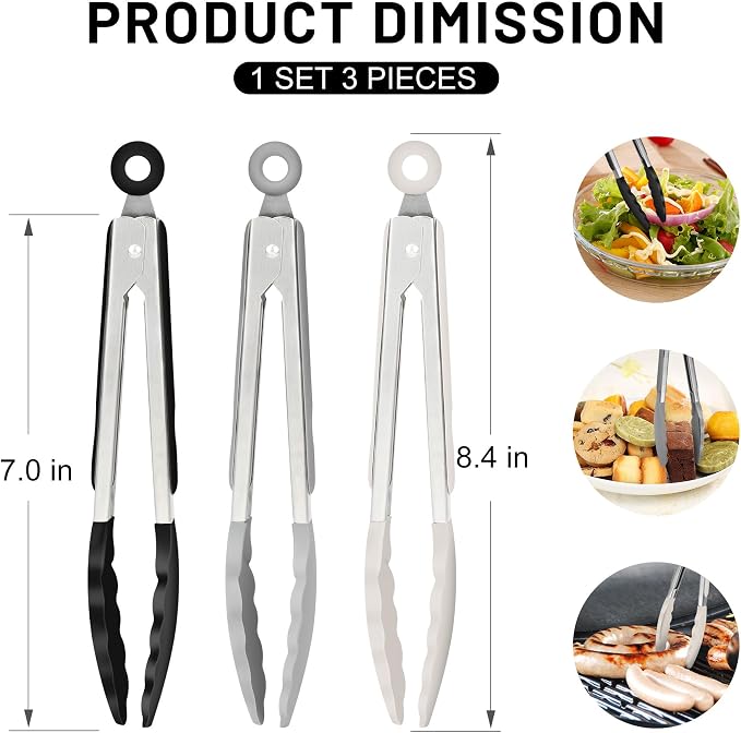 Hotec 7-Inch Mini Silicone Kitchen Tongs, Heat Resistant Non-Stick Small - Image 3