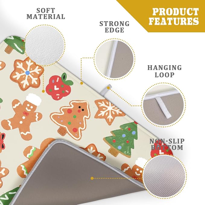 Christmas Dish Drying Mat for Kitchen Counter 18x24 Cute Gingerbread Themed - Image 4