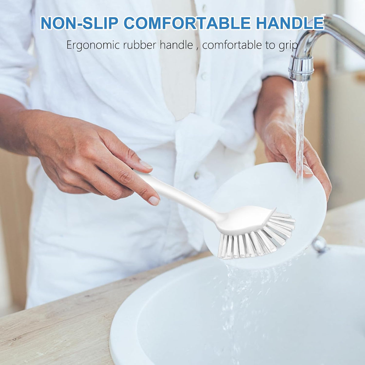 Dish Brush with Handle, 2 Pack Stiff Bristles Dish Scrubber with
