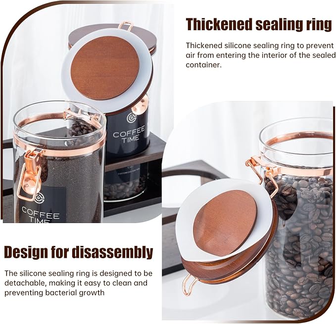 Glass Coffee Canister Set with Wooden Shelf, 2 Pack 45oz Airtight Food Storage - Image 6