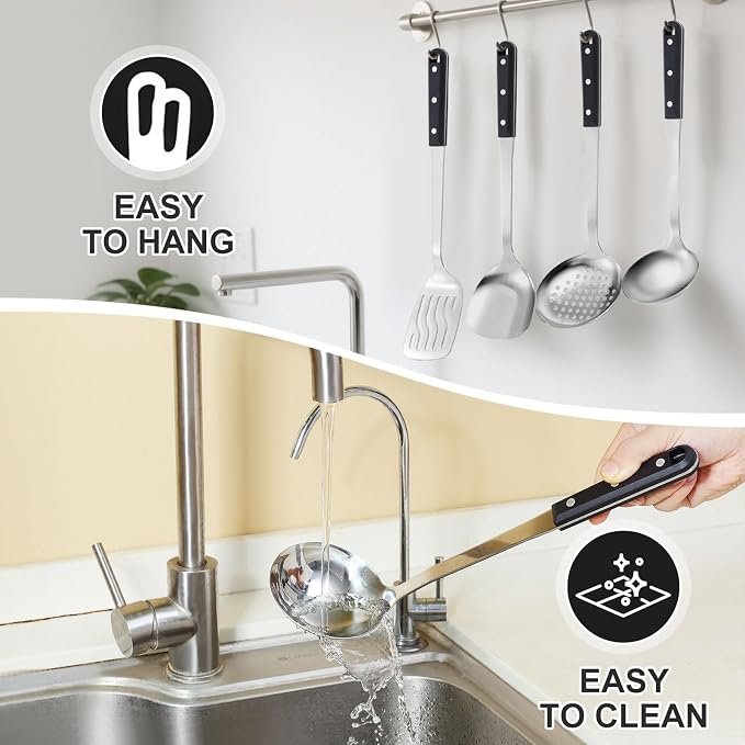 Pleafind 4-Pcs Cooking Utensils Set, Stainless Steel Kitchen Utensils, Mirror - Image 5