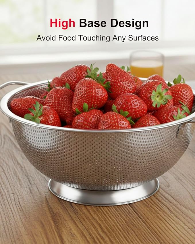 5.5-Quart Kitchen Colander, Stainless Steel Pasta Strainer - Image 5