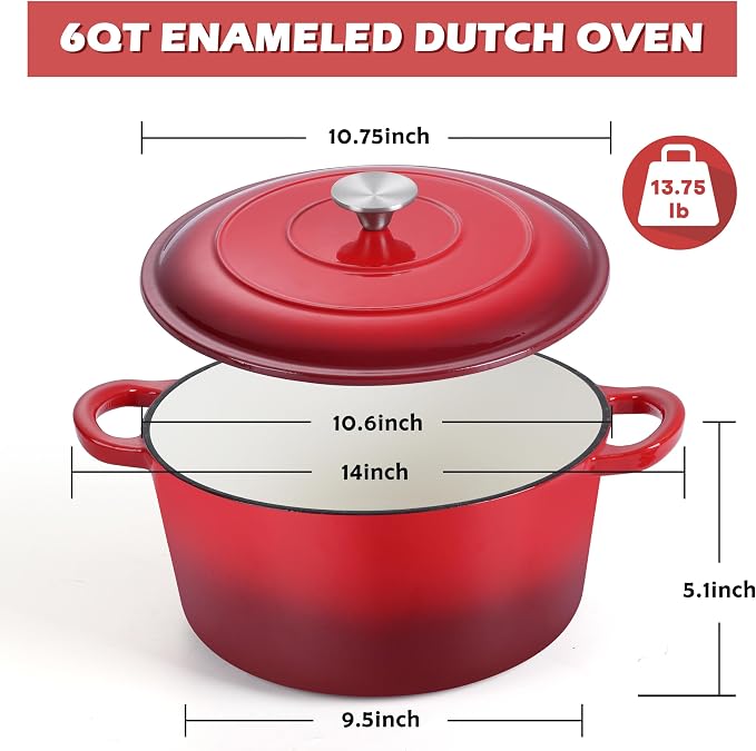 TeamFar Enameled Cast Iron Dutch Oven, 6 Quart Pot - Image 2
