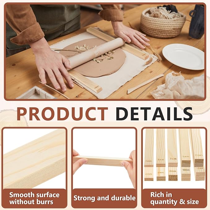 Sasylvia 20 Pcs Pottery Rolling Pin Guides Wood Teaching Rolling Mud Stick - Image 3