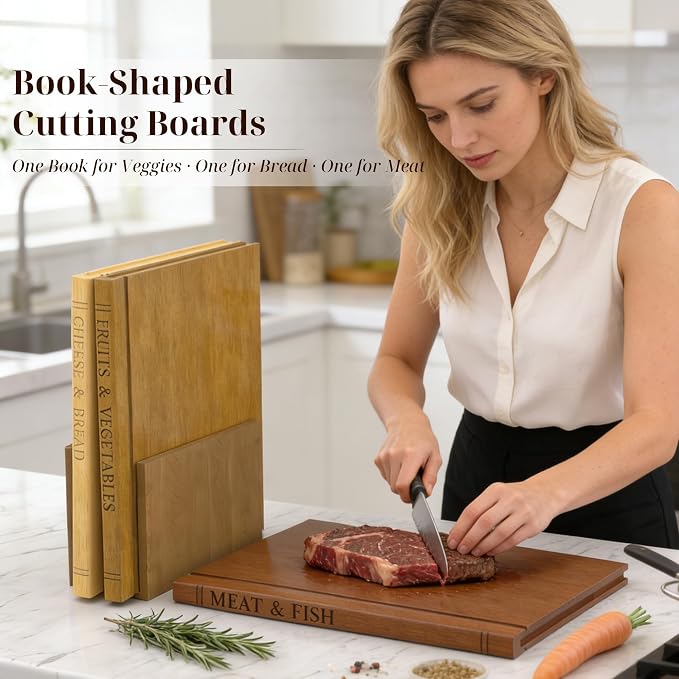 Book Cutting Board Set with Wooden Stand-Wooden Kitchen Cutting Boards That - Image 2