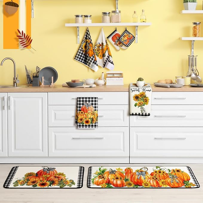 Fanfanwin 10 Pcs Thanksgiving Pumpkin Kitchen Decor Set Kitchen Towels Pot - Image 2