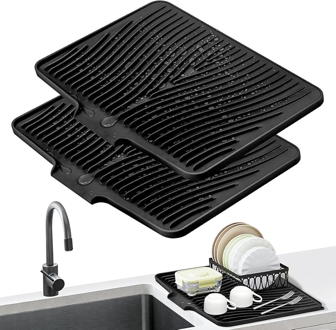 Silicone Dish Drying Mat for Kitchen Counter, Dish Drying Pad, Non-Slip Drain by COPLIB