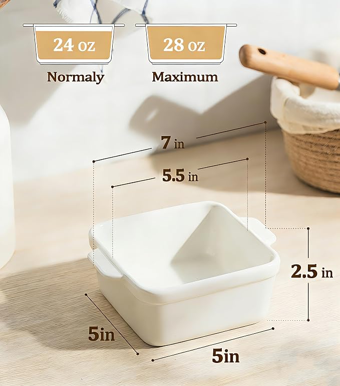 5x5 Small Baking Dish for Oven, 28 Oz Individual Ceramic Casserole Dish - Image 2