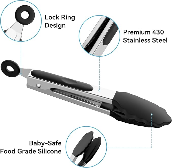 7-Inch Silicone Tongs Pack of 3, Small Tongs - Image 3