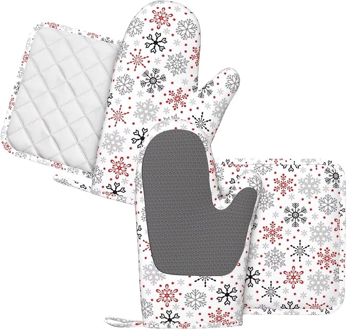 Christmas Winter Snowflake Oven Mitts and Pot Holders Set - Image 2