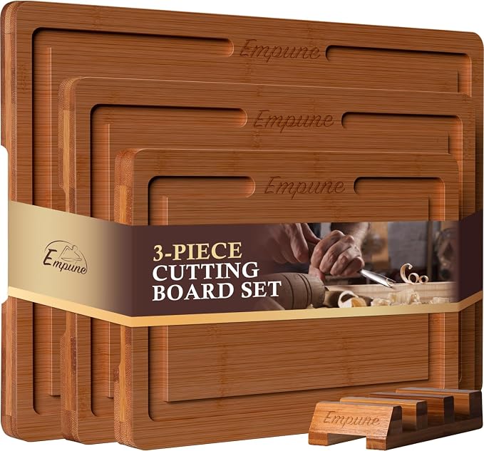 Empune Bamboo Cutting Board Set, Wood Cutting Boards by Empune