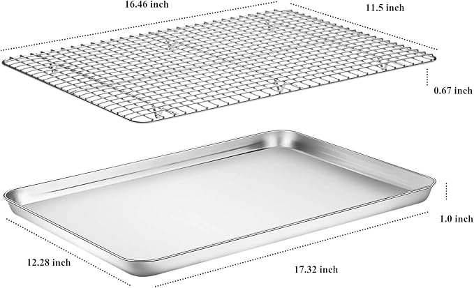 Baking Sheet with Cooling Rack Set, Deedro Stainless Steel Cookie Half Sheets - Image 2