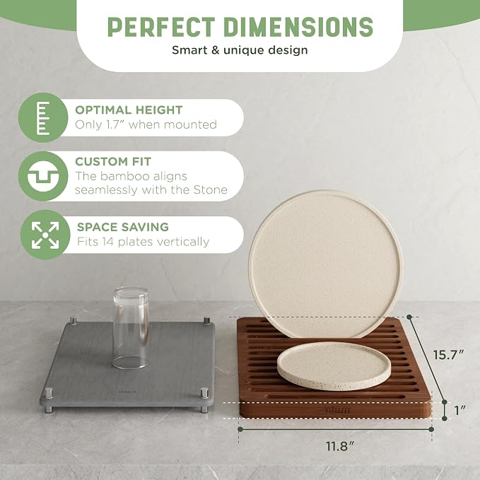 NIUM Stone Drying Mat for Kitchen Counter & Bamboo Rack - Image 4