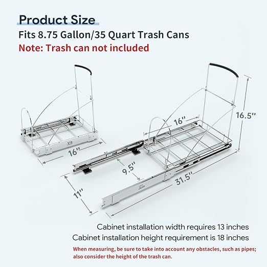Tanamu Pull Out Trash Can Under Cabinet，Under Sink Slide Out Garbage - Image 3