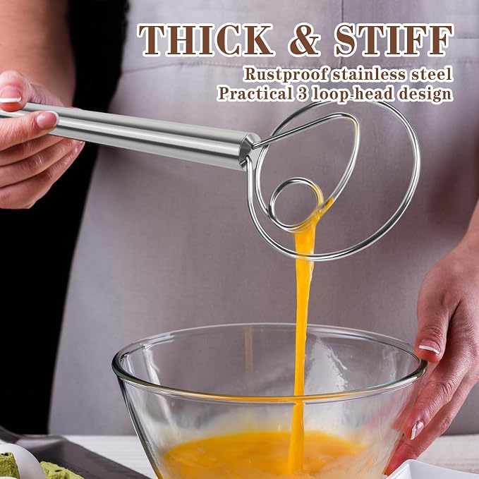 TEEVEA Danish Dough Whisk Stainless Steel Hook Dutch Bread Mixer - Image 5