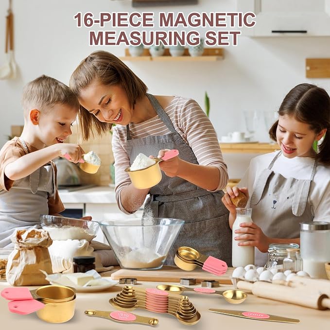 16-Piece Stainless Steel Measuring Cups and Spoons Set, Strong Magnetic Nesting - Image 7