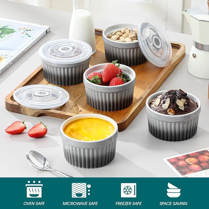 vancasso 8 oz Ramekins with Lid, Porcelain Creme Brulee Souffle Dishes - Image 4