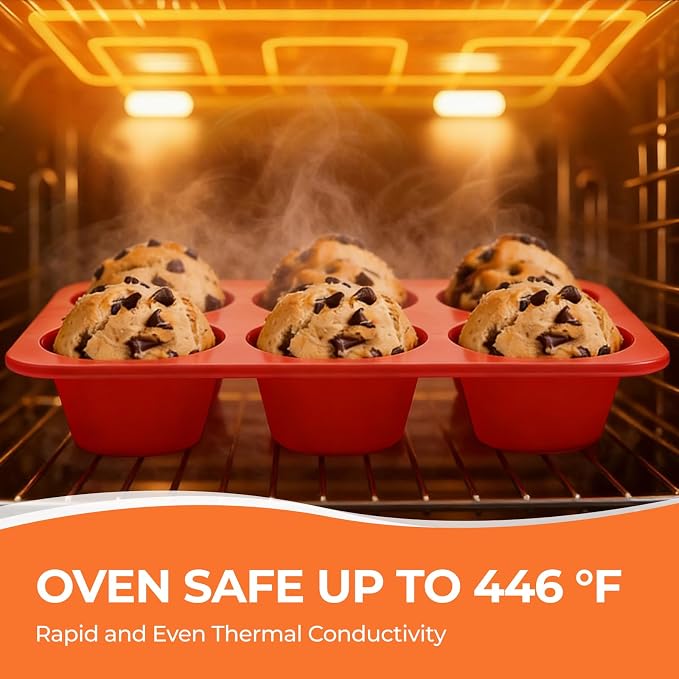 CAKETIME Silicone Jumbo Muffin Pan, 3.5 Inch Silicone Texas Muffin Pan 6 Cup - Image 6