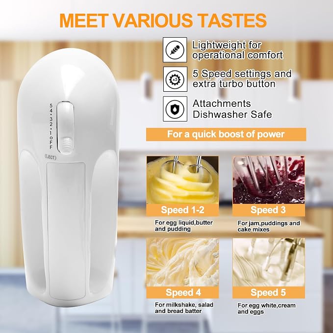5-Speed Electric Hand Mixer, 4 Large Mixing Bowls Set, Handheld Mixers - Image 5