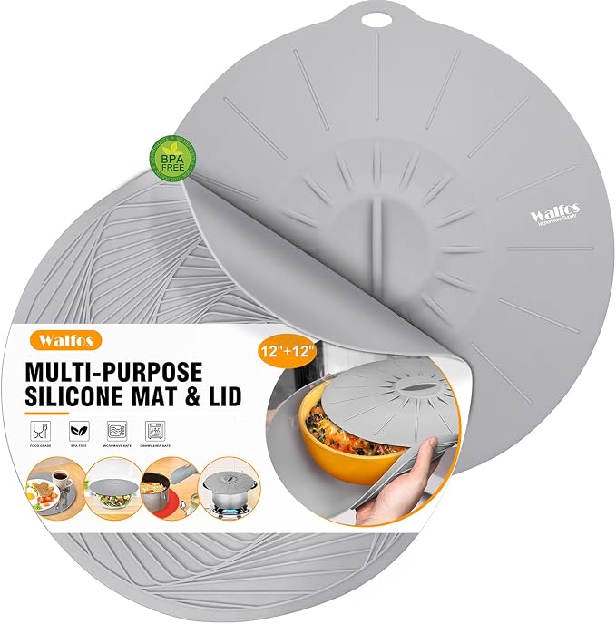 Walfos Silicone Microwave Mat & Lid Set, Heat Resistant Multi-Purpose Trivet by Walfos