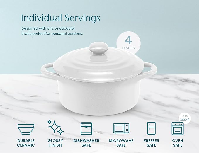 Kook Ceramic Mini Cocotte Set, Small Casserole Dishes - Image 7
