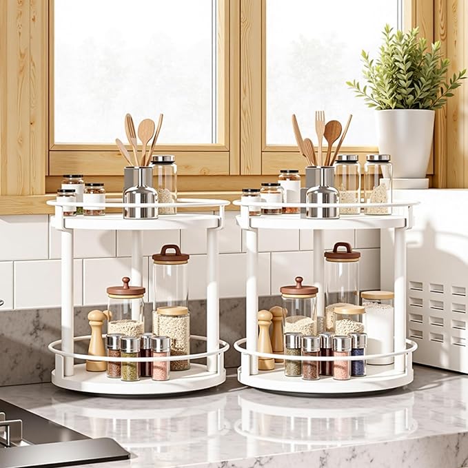 YATINEY Spice Rack, 2-Tier Turntable Organizer - Image 2