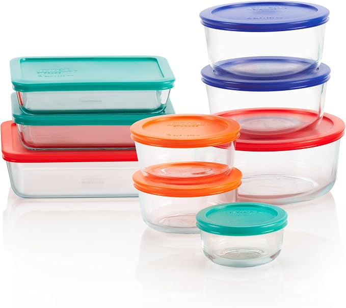 Pyrex Simply Store Mixed Sized Glass Food Storage Set, Round & Rectangular by Pyrex