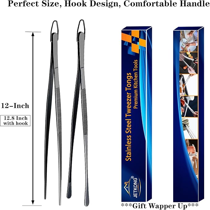 JETKONG 2 Pcs 12-Inch Food Tweezer Tongs, Stainless Steel Kitchen Tweezer - Image 7