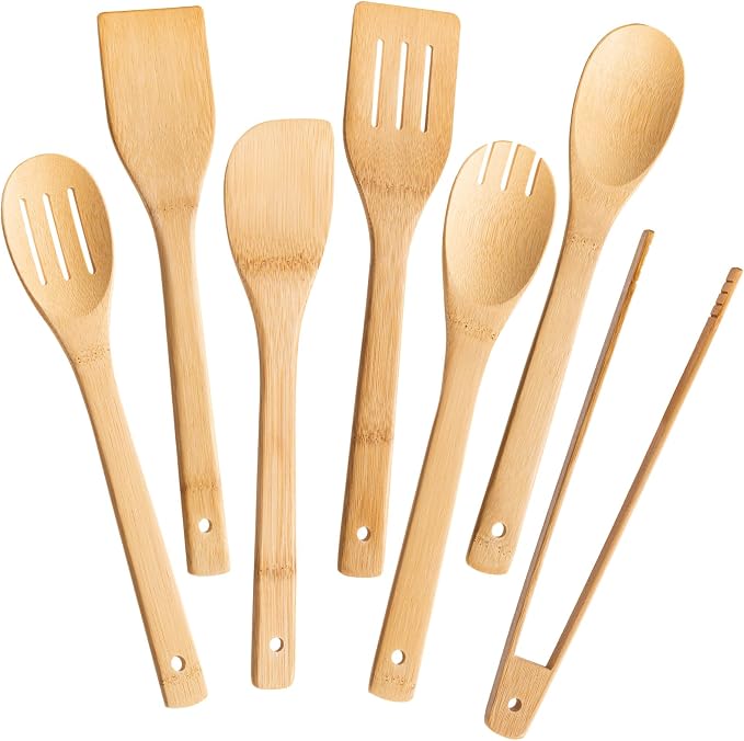 Eisinly Wooden Spoons for Cooking 7-Piece, Kitchen Nonstick Bamboo Cooking by Eisinly