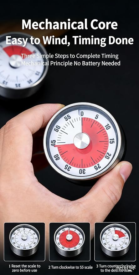 Mechanical Kitchen Timer, 60-Minute Wind Up Countdown Timer - Image 4