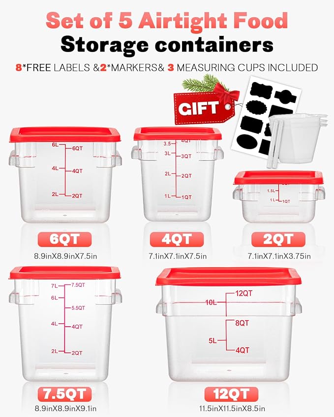 6QT Clear Food Storage Containers: 8 PCS NSF Food Storage Containers - Image 8