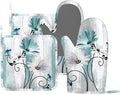 Teal Daisy Oven Mitts Pot Holders Set Silicone Heat Resistant Farm Teal Daisy by LONSANT