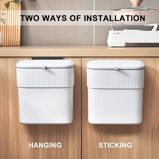 ELPHECO Hanging Trash Can with Lid 2.5 Gallon Kitchen Compost Bin - Image 4