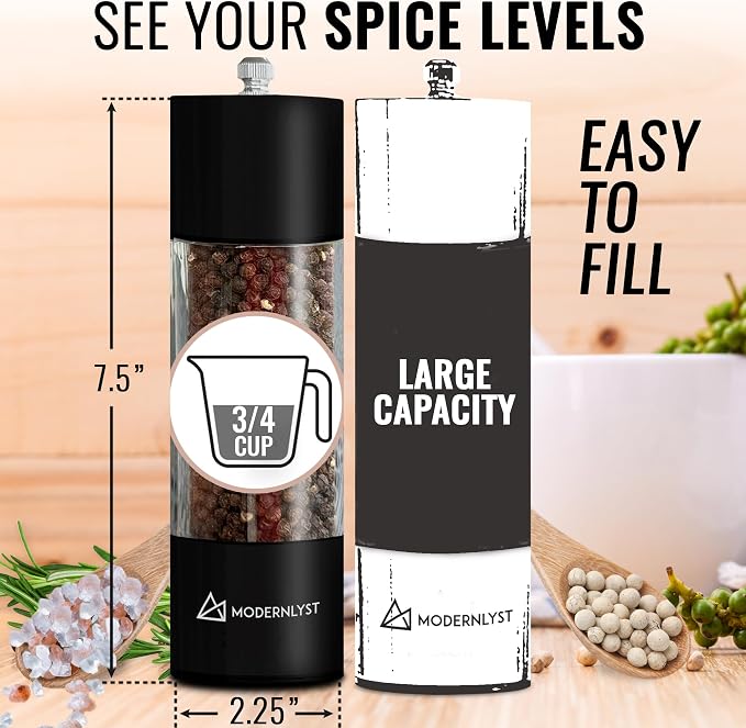 Manual Salt and Pepper Grinder Set of 2 | Large Round Salt and Pepper Shakers - Image 4