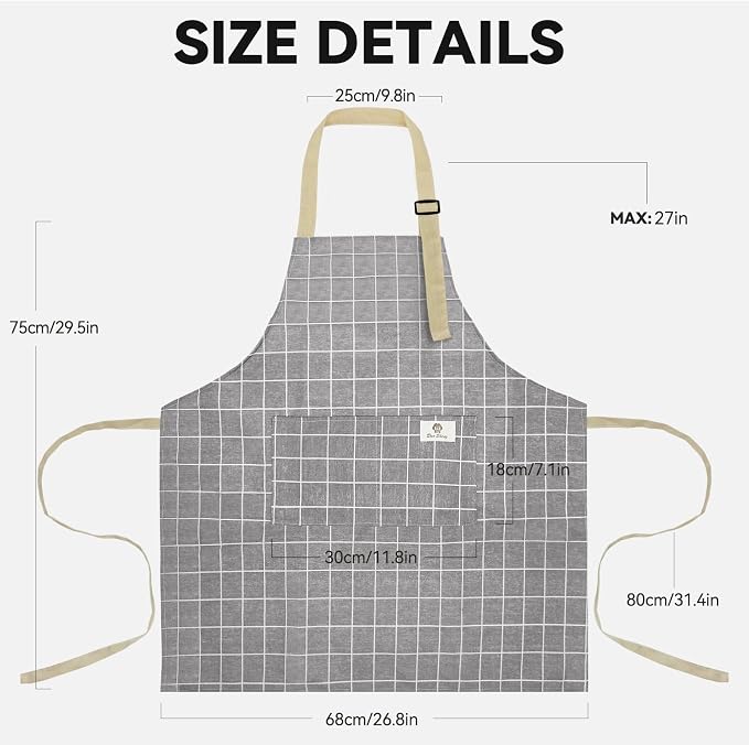 2 Pieces Aprons for Women with Pockets, Cotton Linen Waterproof Kitchen Cooking - Image 2
