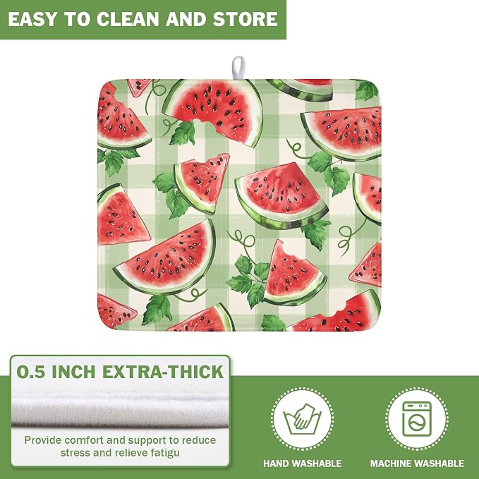 Summer Dish Drying Mat for Kitchen Counter Watercolor Watermelon Green Buffalo - Image 5