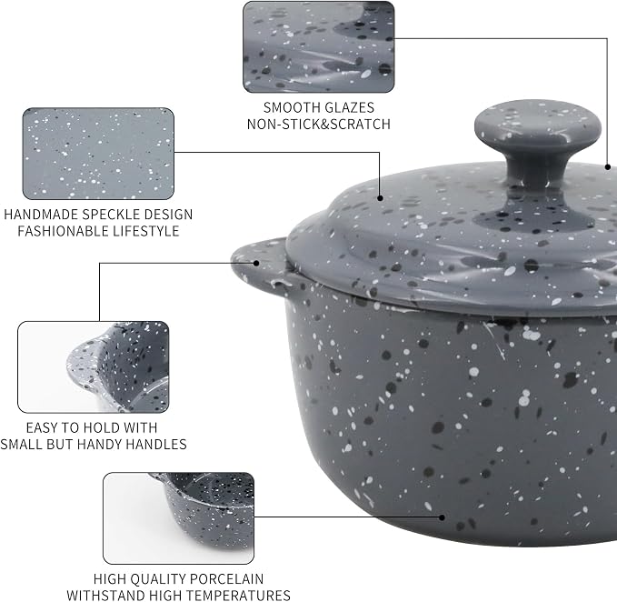 Individual Serving Pot Set of 4-10 Oz Ceramic Mini Cocotte - Image 4