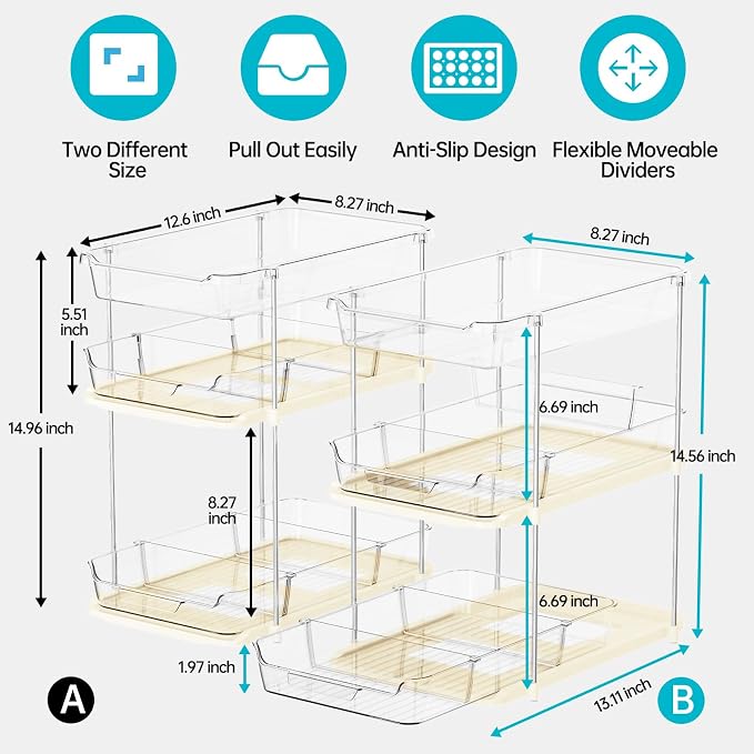 Delamu 2 Pack 3-Tier Bathroom Under Sink Organizers and Storage, Pull Out Clear - Image 2