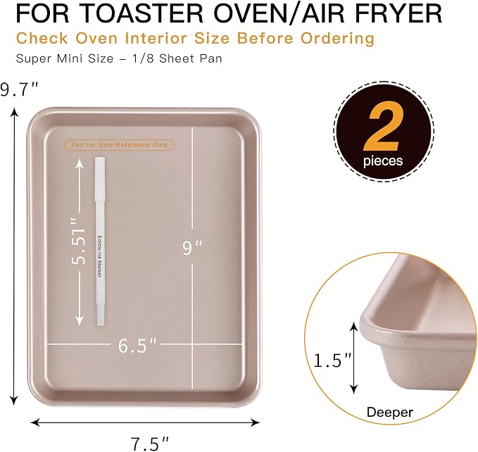 HONGBAKE Toaster Oven Pan Nonstick Set of 2, Premium 1/8 Sheet Pan - Image 3