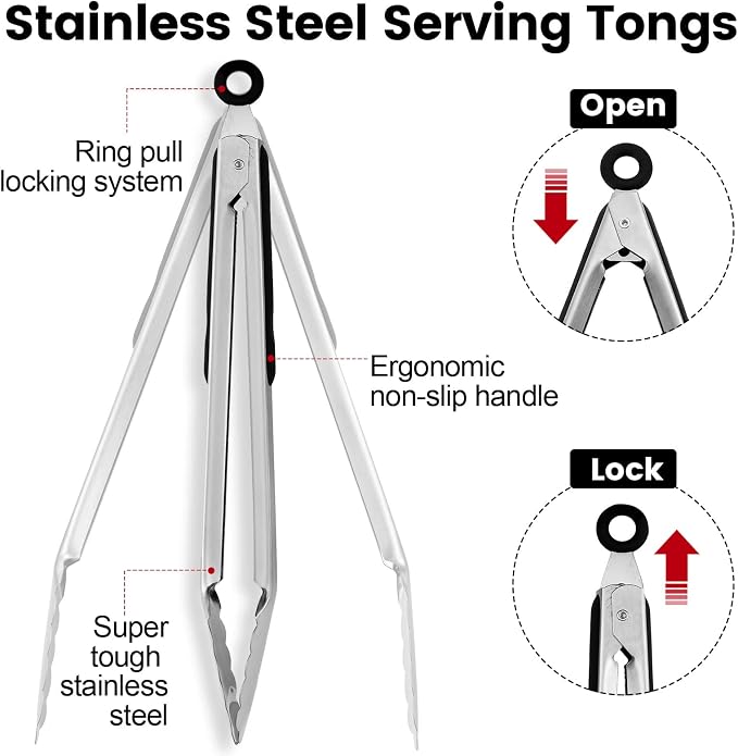 Chengu 12 Pack Stainless Steel Kitchen Tongs 7/9/12 Inches Food Serving Tongs - Image 3