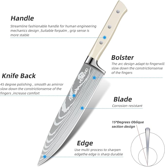 MDHAND Chef Knife Set with Roll Bag, High Carbon Stainless Steel Japanese - Image 3